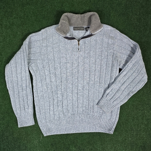 Oscar De LA Renta | Textured Stripe Waffle Knit Mock Neck Sherpa Collar Pullover - Picture 15 of 15